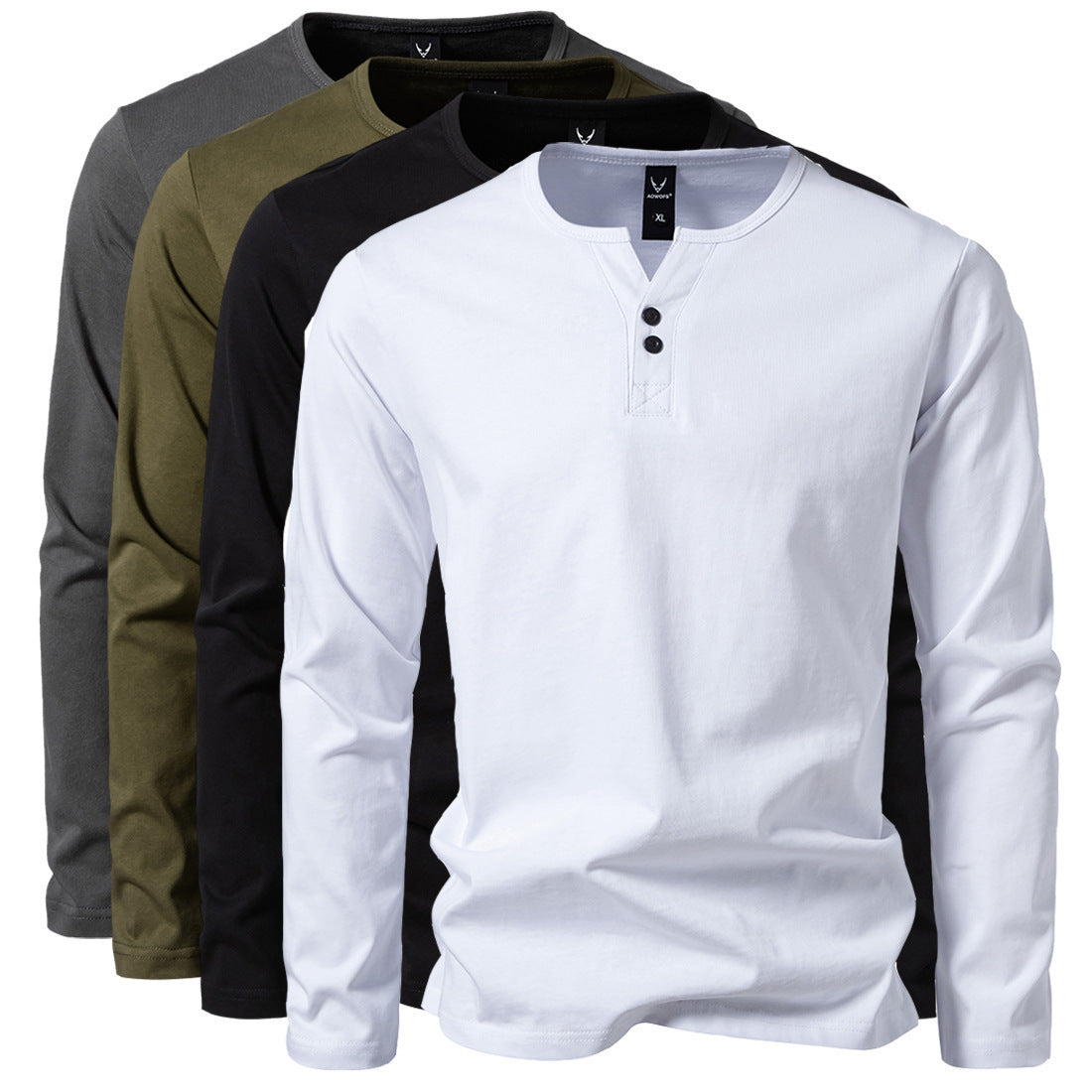 Herren nan langärmeliges Henleyshirt mit Knopfleiste, Rundhalsausschnitt und schlanker Passform R&B
