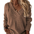 Damen V-Ausschnitt Pullover mit strukturierter Strickoptik R&B