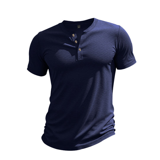 Herren Kurzarm-Henley-T-Shirt aus weicher Baumwolle mit dekorativer Knopfleiste R&B