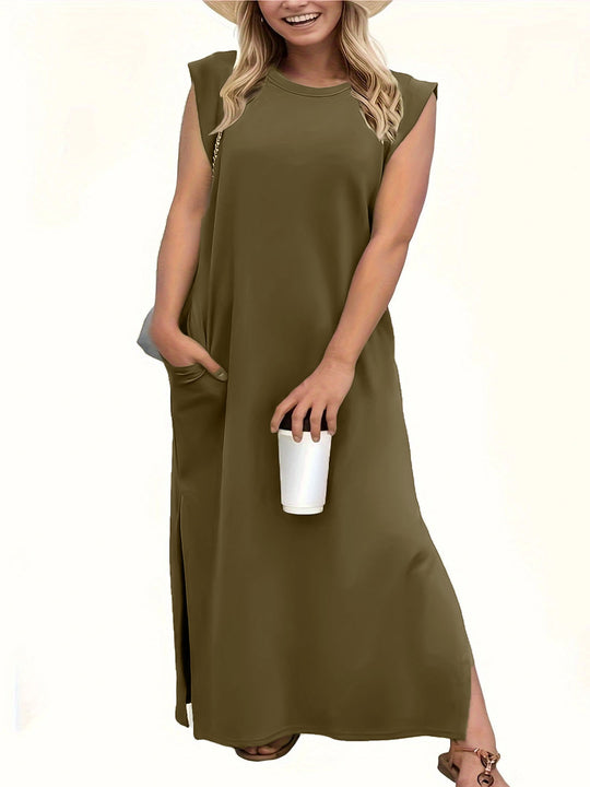 Damen Maxikleid mit schlichten Linien und modernen Schulterdetails R&B