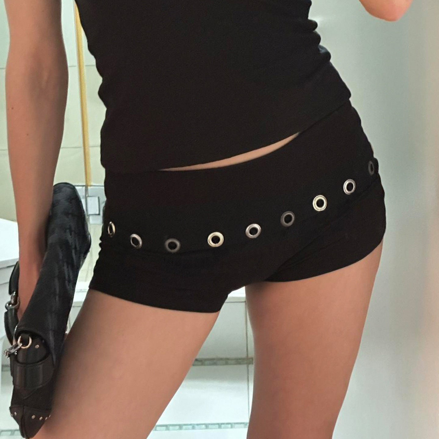 Damen Modische Shorts mit dekorativen Ösen R&B
