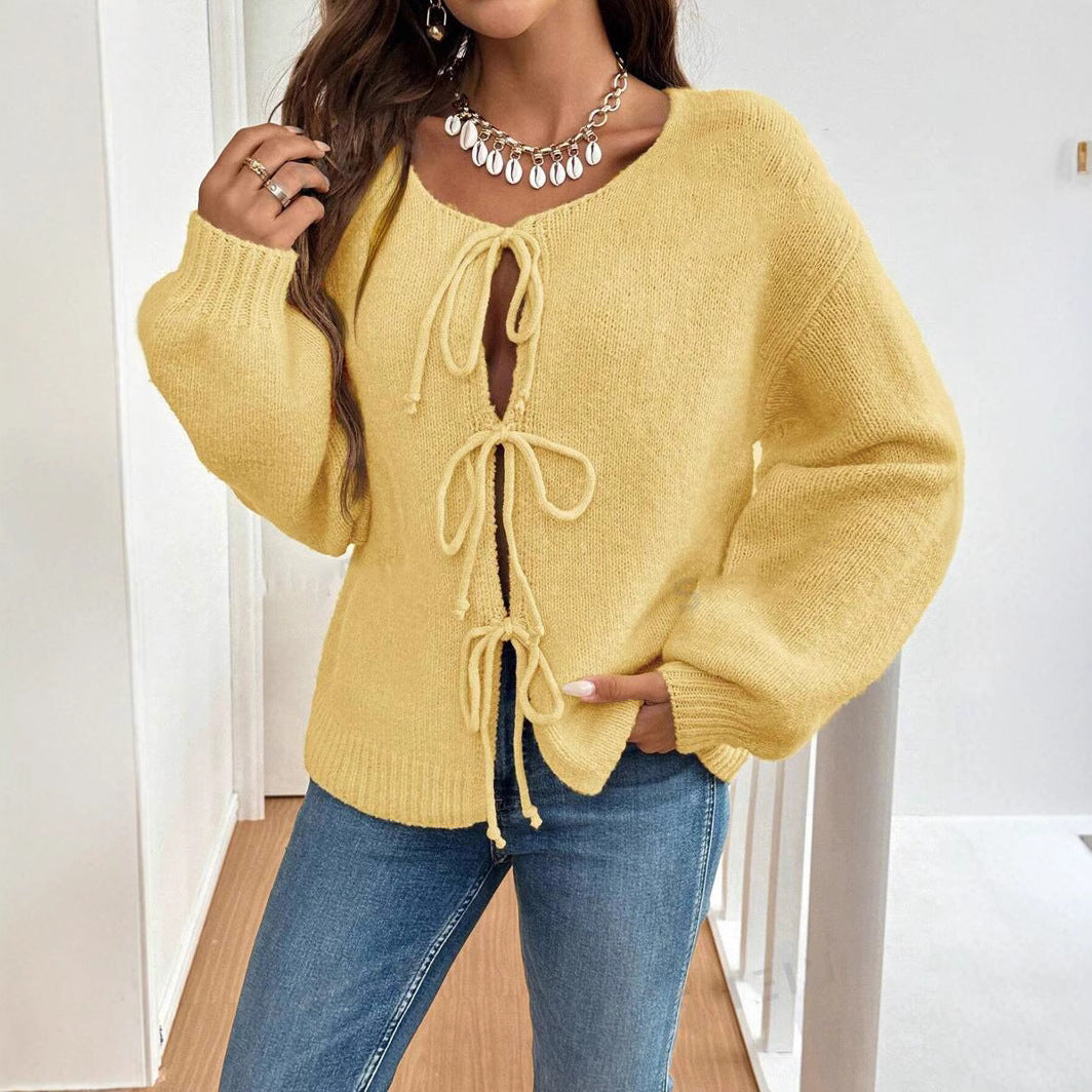 Damen lockerer Strickcardigan mit verstellbarem Bund R&B