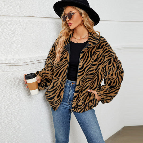 Damen Fleece-Jacke mit Zebra-Muster R&B