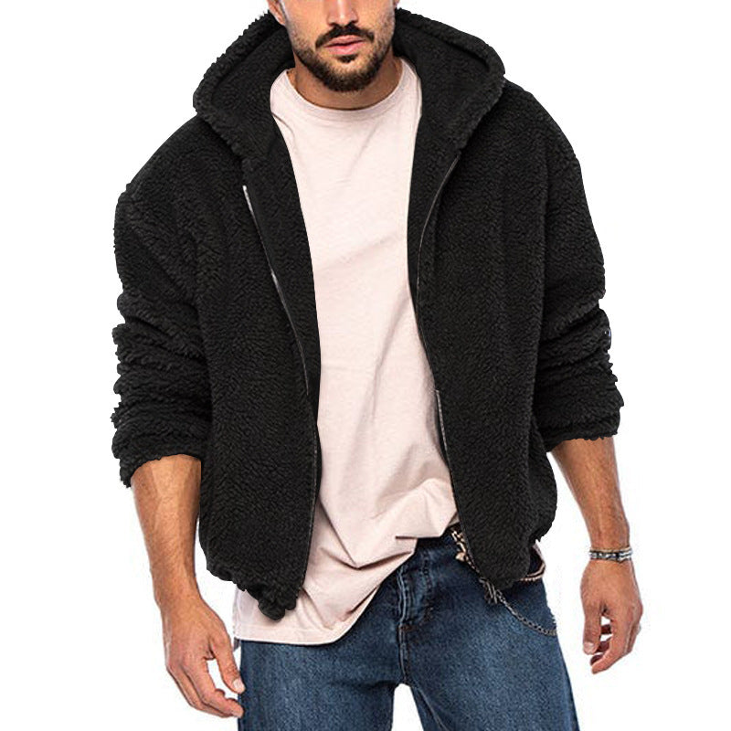 Herren kuschelige Fleecejacke mit großzügiger Kapuze und Reißverschluss R&B