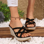 Damen Keil-Sandalen mit raffiniertem Kreuzriemen-Design und komfortabler Fußbettgestaltung R&B