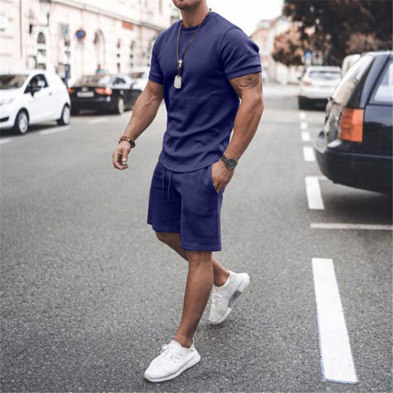 Herren lässiges Kurzarm-Set mit praktischen Taschen und elastischem Bund R&B