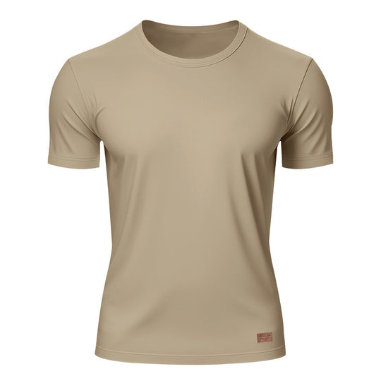 Herren nan schlankes Rundhals-T-Shirt aus glattem Stretchjersey mit dezenter Leder-Logoapplikation R&B