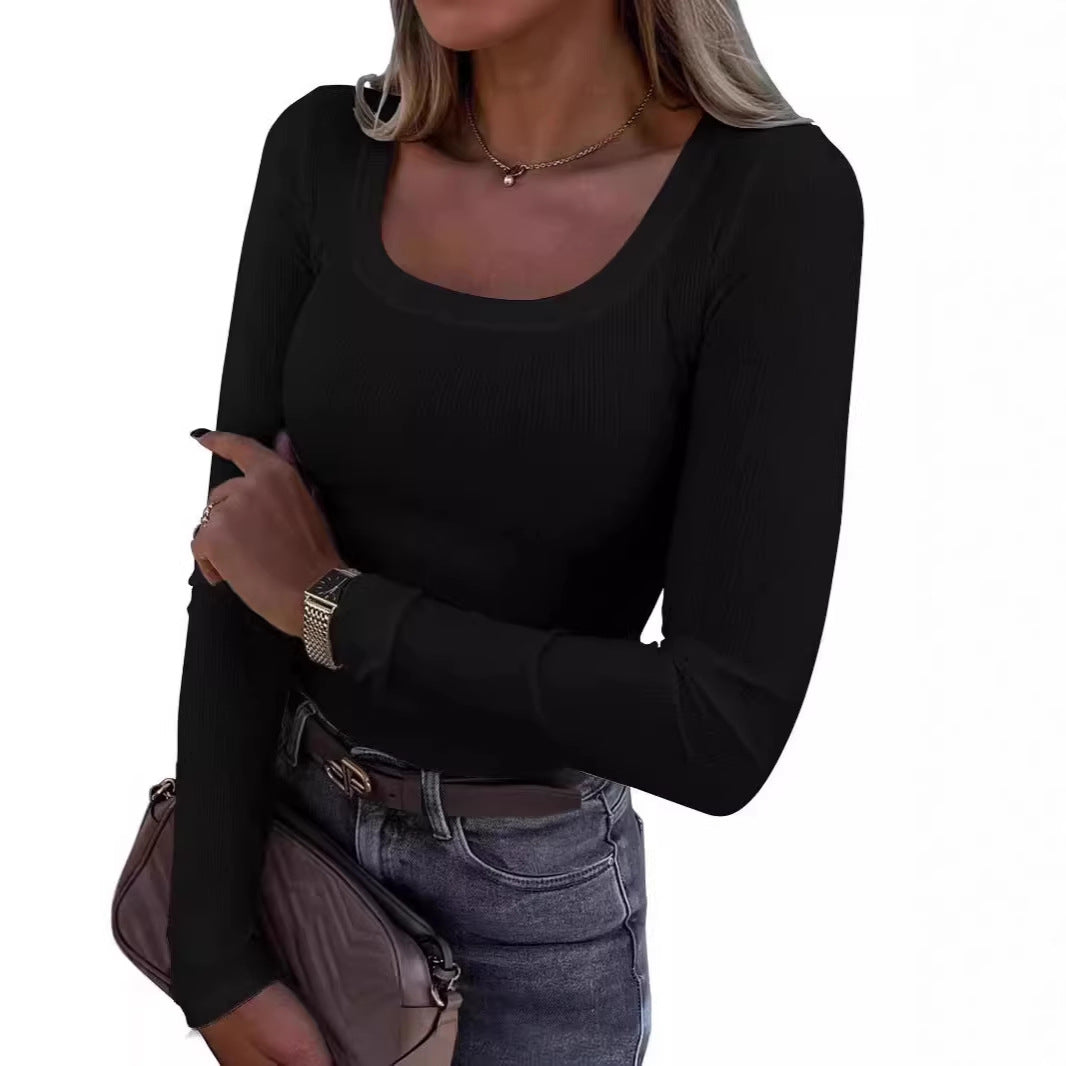 Damen Langarm Ripp-T-Shirt mit elegantem U-Boot-Ausschnitt R&B
