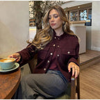 Damen Modische Kurzjacke mit praktischen Taschen und goldenen Druckknöpfen R&B