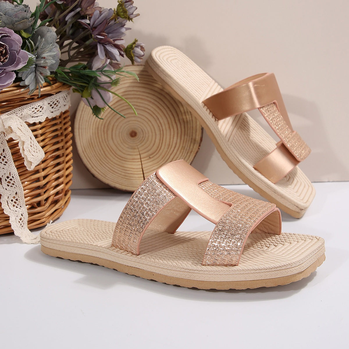 Damen Elegante und bequeme Flip-Flops mit glitzernden Akzenten R&B