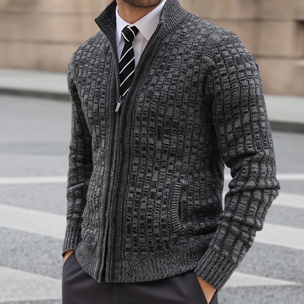 Herren strukturierte Strickjacke mit eleganter Zip-Front R&B