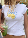 Damen Crop-T-Shirt mit kreativem Früchte-Design und figurbetontem Schnitt R&B