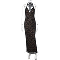 Damen Langes Spitzenkleid mit tiefem V-Ausschnitt und Halter-Design R&B