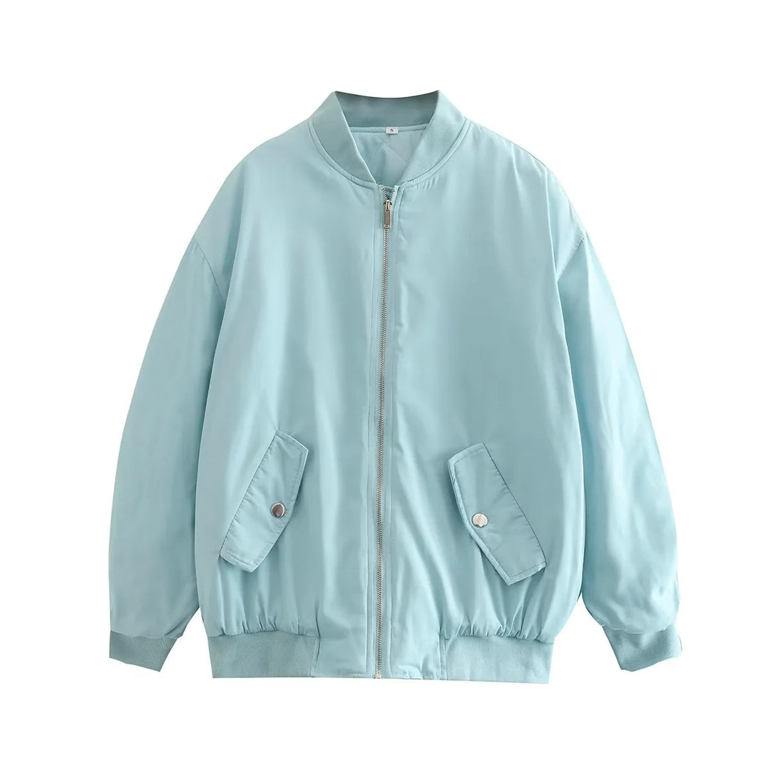 Damen modische Bomberjacke mit praktischen Taschen und hochgeschlossenem Kragen R&B