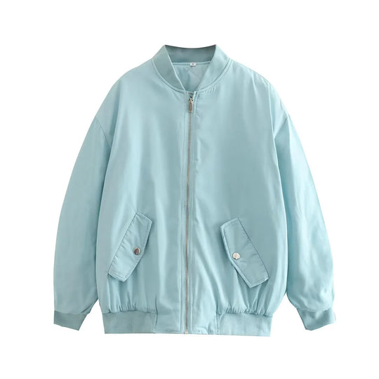 Damen modische Bomberjacke mit praktischen Taschen und hochgeschlossenem Kragen R&B