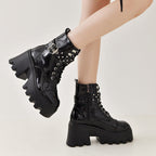 Damen High-Top Stiefeletten mit modischem Schnallen-Detail und robustem Plateau R&B