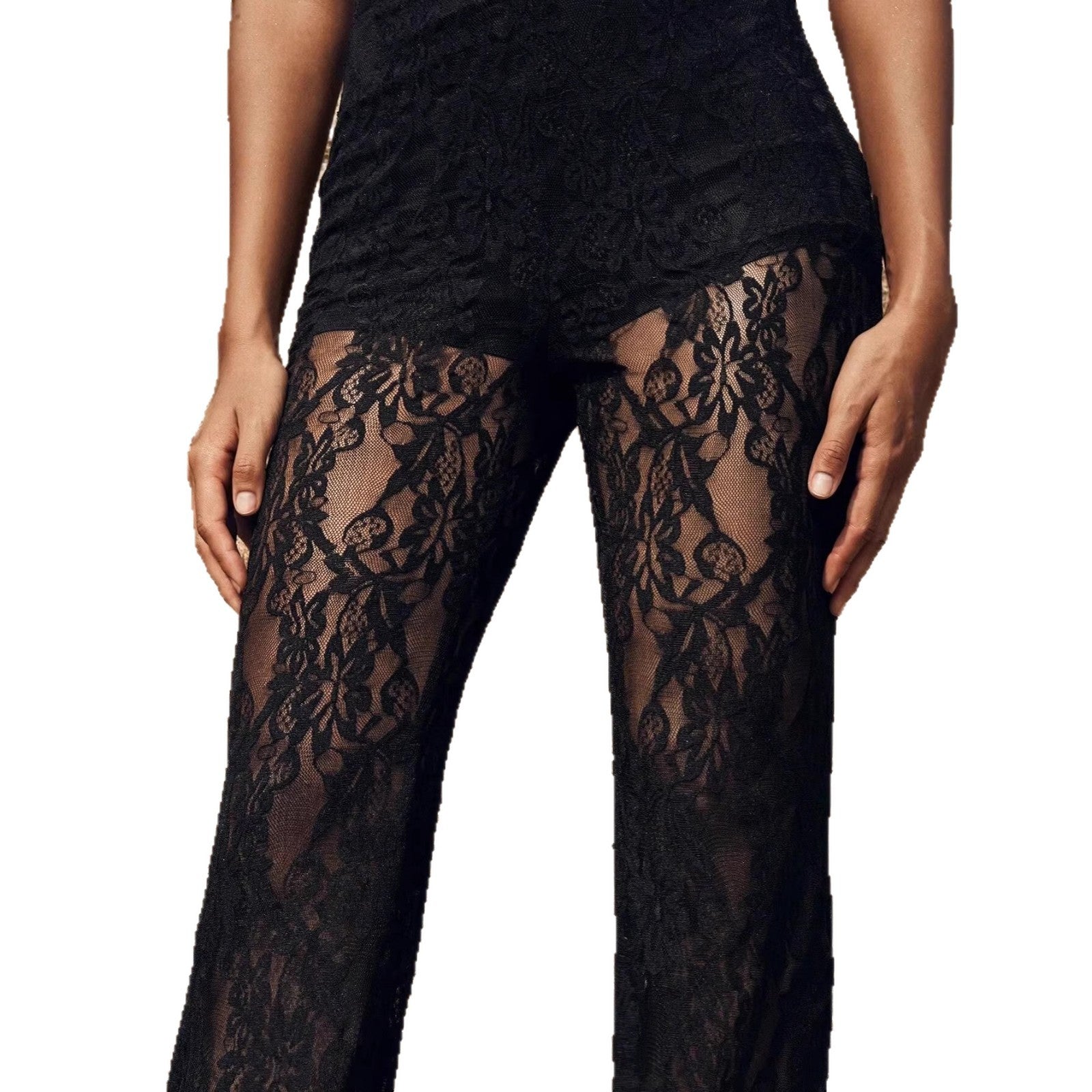 Damen Elegante Spitzenhose mit weit geschnittenem Bein R&B