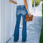 Damen Flared Jeans mit hohem Bund und modischen Destroyed-Details R&B