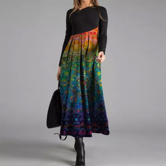 Damen boho-inspiriertes Midikleid mit geschickt kombiniertem Muster R&B