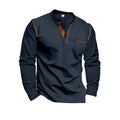 Herren Langarm-Henley-Shirt mit modernem Kragen und praktischer Brusttasche R&B
