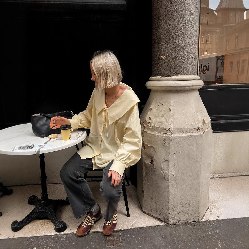 Damen Bluse mit großem Kragen und dezenten Rüschen R&B