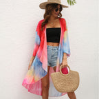 Damen eleganter Strandkimono mit buntem Tie-Dye-Design R&B