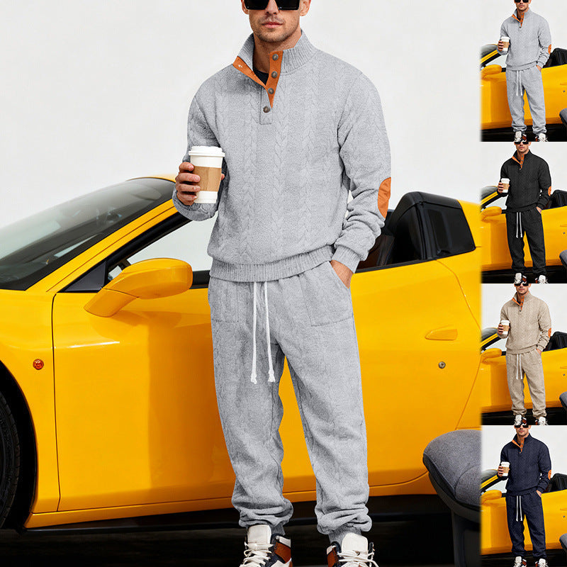 Herren Strick-Jogginganzug mit modischem Kragen und praktischen Taschen R&B