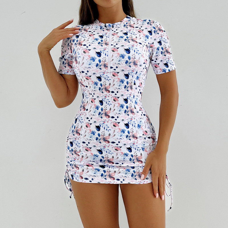 Damen Surfanzug mit stylischem Blumenmuster und kurzem Arm R&B