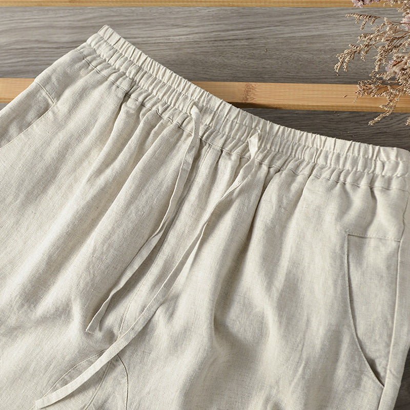 Damen Locker geschnittene Leinenhose mit elastischem Bund R&B