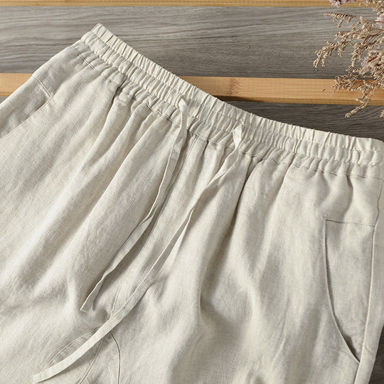 Damen Locker geschnittene Leinenhose mit elastischem Bund R&B