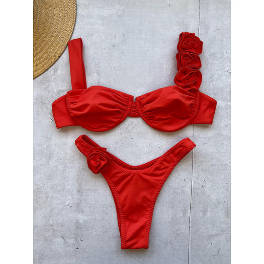 Damen Bikini mit floralen Applikationen R&B