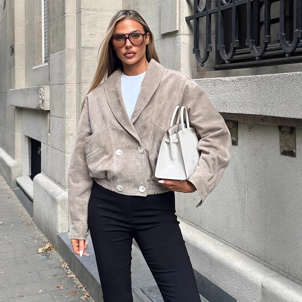 Damen elegante Kunstlederjacke mit tailliertem Schnitt R&B