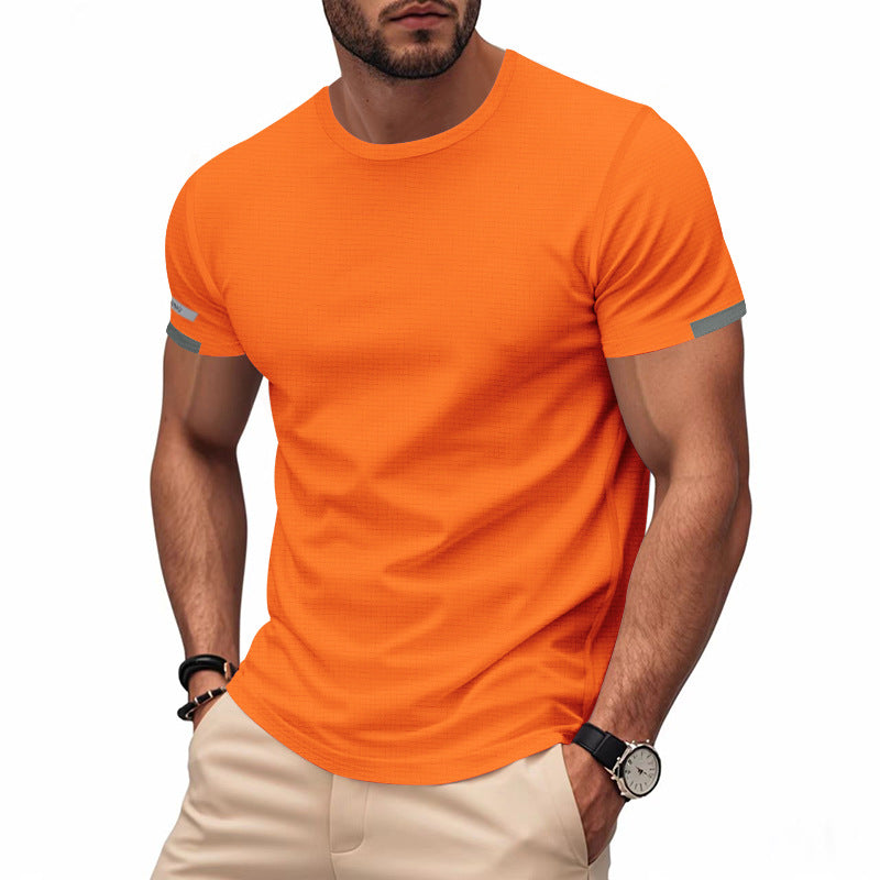 Herren nan athletisches Funktions-T-Shirt mit Rundhalsausschnitt, körpernahem Stretchschnitt und kontrastierendem Ärmelsaum R&B