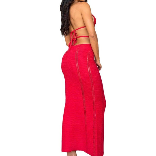 Damen Häkel-Maxikleid mit Cut-Outs und Neckholder R&B