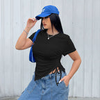 Damen T-Shirt mit seitlichen Riemen und asymmetrischem Schnitt R&B