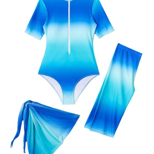 Damen Sportlicher UV-Schutz-Schwimmanzug mit kurzen Ärmeln und Wickeldesign R&B