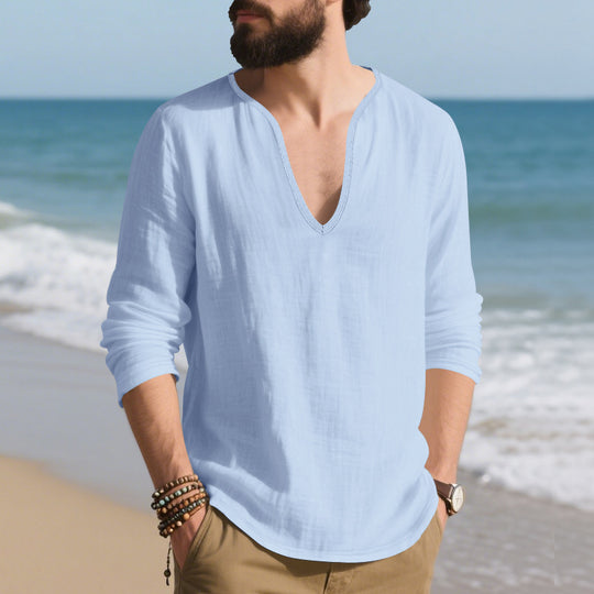 Herren lässiges Langarmshirt mit V-Ausschnitt aus hochwertigem Baumwollmix R&B