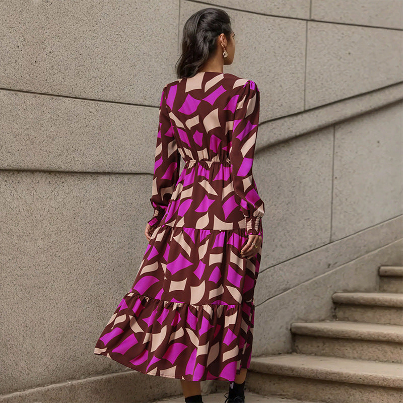 Damen Maxikleid mit knöpfen und elastischem Taillenzug R&B