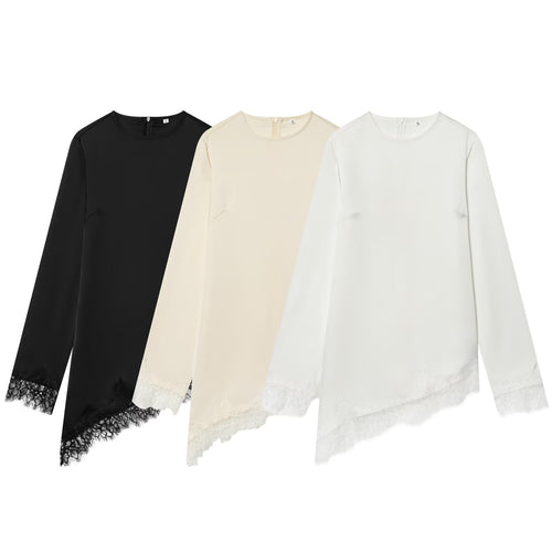 Damen asymmetrisches Blusenshirt mit Spitzenverzierung R&B