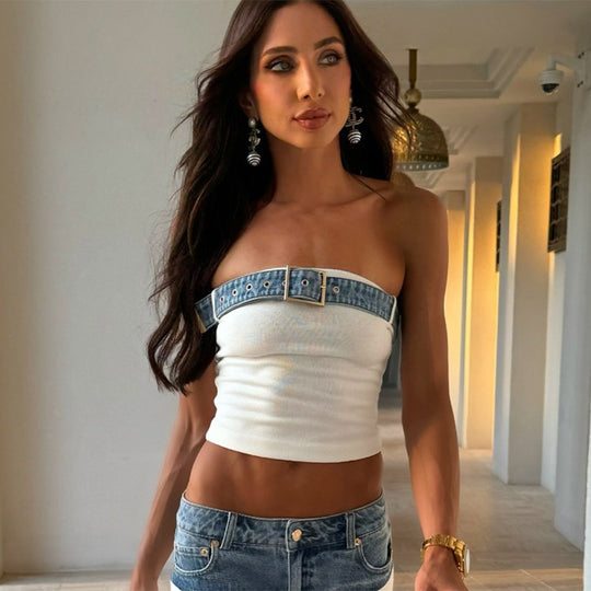 Damen Stylishe Strickhose mit Denim-Einsätzen R&B