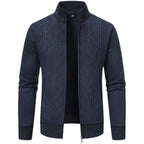 Herren elegante Strickjacke mit strukturiertem Zopfmuster und hohem Kragen R&B