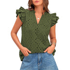 Damen Bluse mit Rüschenärmel und floralem Lochmuster R&B