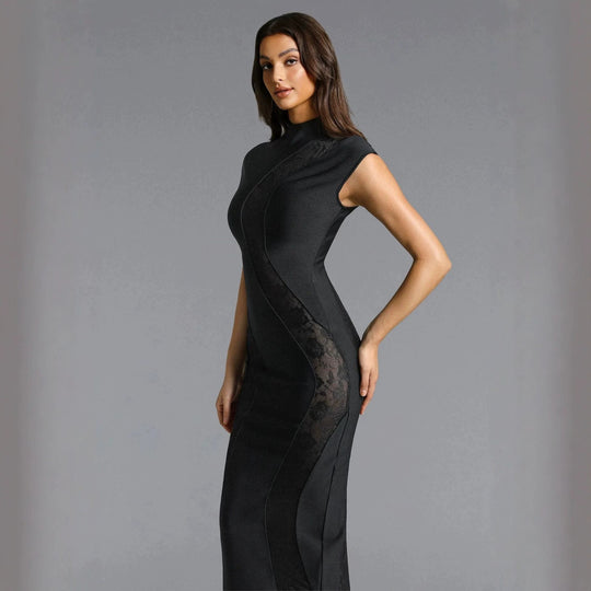 Damen Elegantes Kleid mit transparenten Spitzeinsätzen R&B