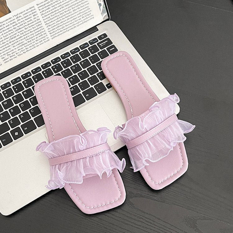 Damen elegante und komfortable Pantoletten mit Rüschen R&B