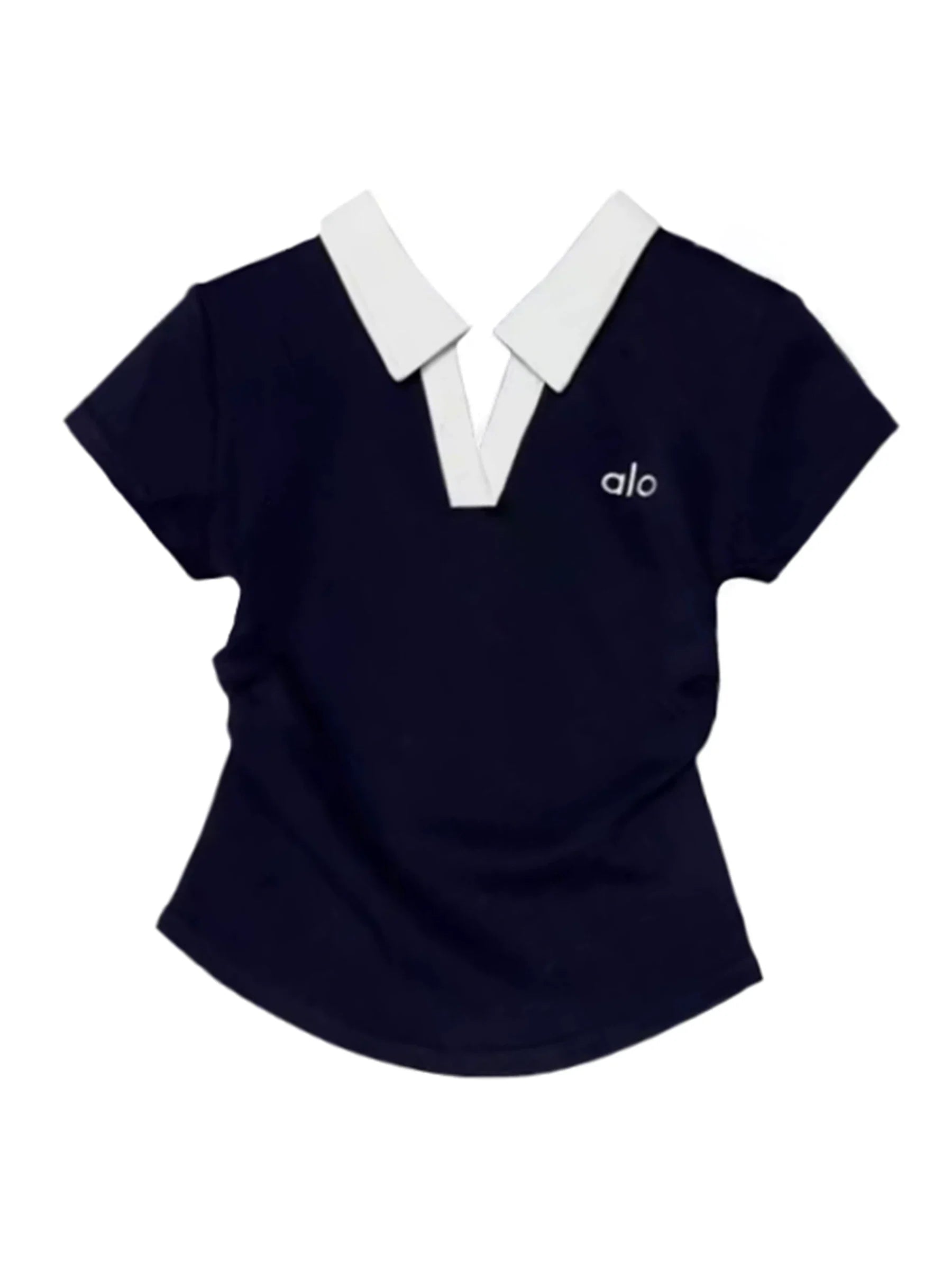 Damen nan kurzärmeliges Polo-Shirt mit offenem V-Ausschnitt, Hemdkragen und dezenter Logo-Stickerei R&B