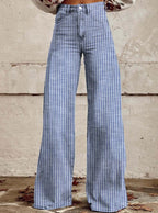 Damen Hoch geschnittene Wide-Leg Jeans mit moderner Streifenoptik R&B