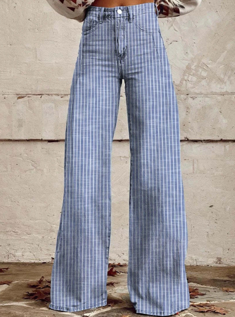 Damen Hoch geschnittene Wide-Leg Jeans mit moderner Streifenoptik R&B