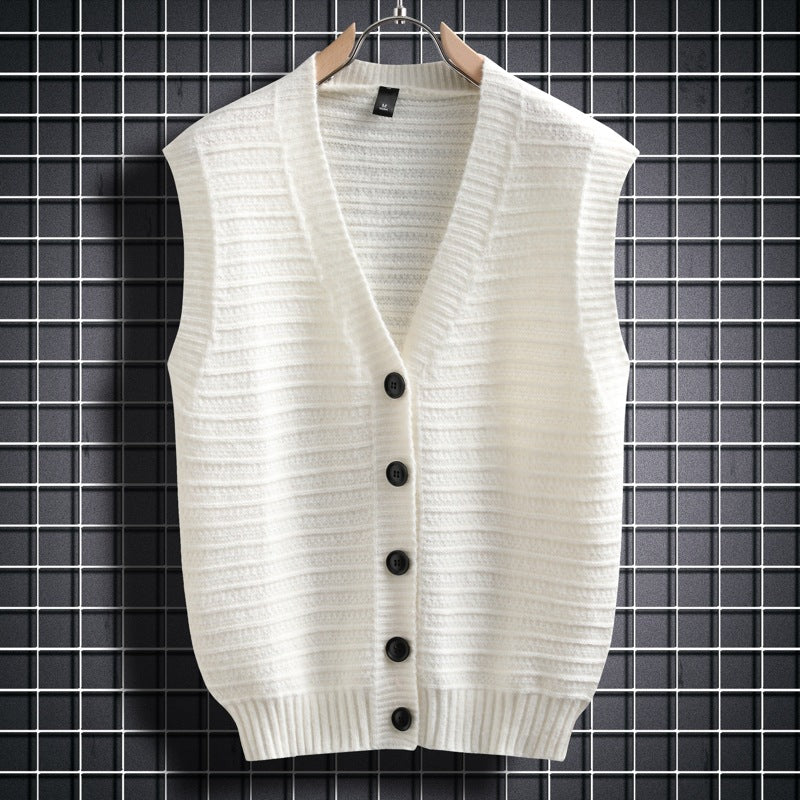 Damen ärmellose Strickjacke mit Knopfdetails und feinem Design R&B