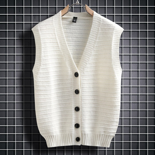 Damen ärmellose Strickjacke mit Knopfdetails und feinem Design R&B