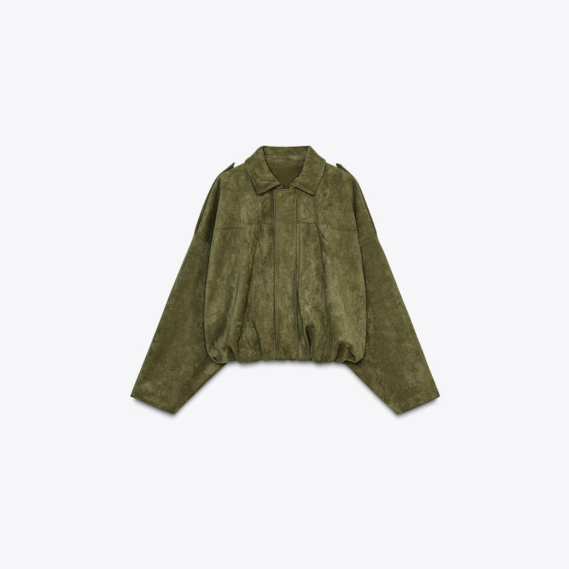 Damen Weiche Veloursjacke mit elastischem Saum und lässigem Schnitt